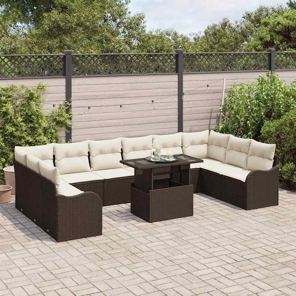 Set Divano da Giardino con cuscino 11 pcs Marrone Poly Rattan