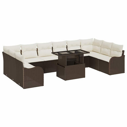 Set Divano da Giardino con cuscino 11 pcs Marrone Poly Rattan