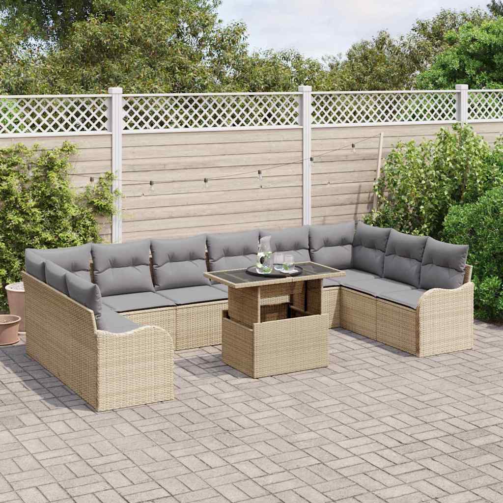 Set Divano da Giardino con cuscino 11 pcs Beige Poly Rattan