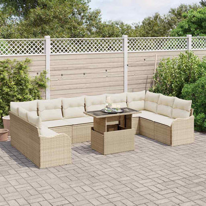 Set Divano da Giardino con cuscino 11 pcs Beige Poly Rattan
