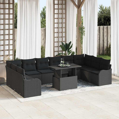 Set Divano da Giardino con cuscino 11 pcs Nero Poly Rattan