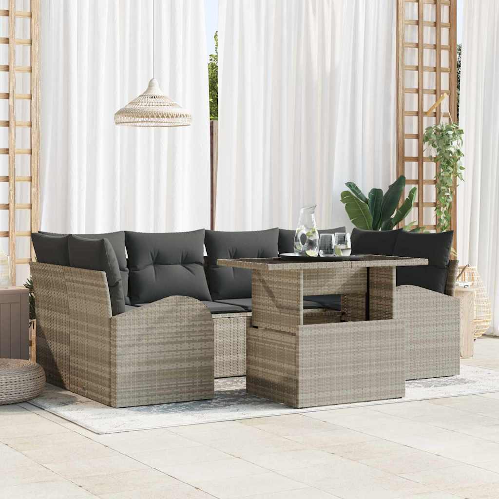 Set Divano da Giardino 7 pcs Grigio chiaro Poly Rattan