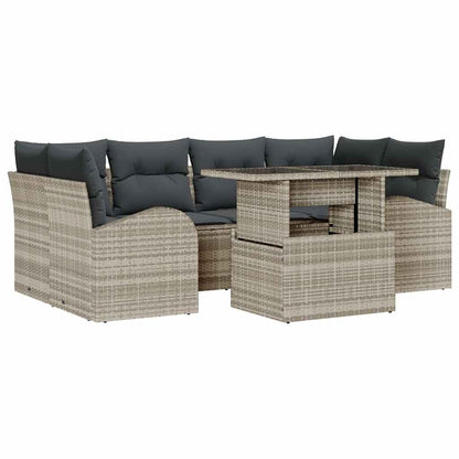 Set Divano da Giardino 7 pcs Grigio chiaro Poly Rattan