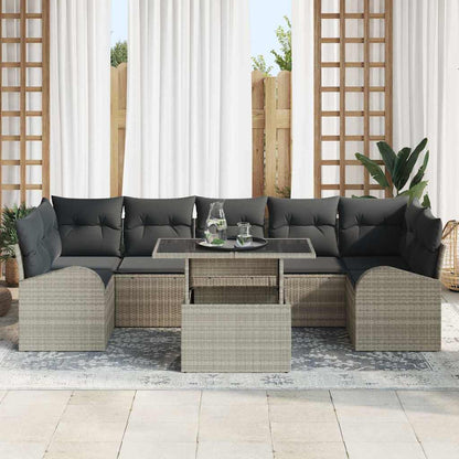 Set Divano da Giardino 8 pcs Grigio chiaro Poly Rattan