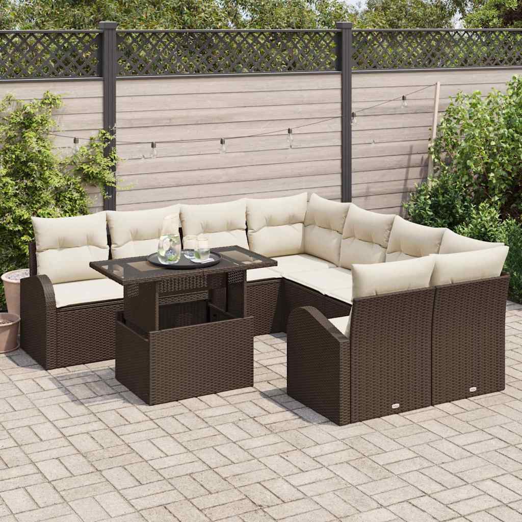 Set Divano da Giardino 9 pcs Marrone polyrattan