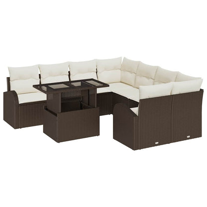 Set Divano da Giardino 9 pcs Marrone polyrattan