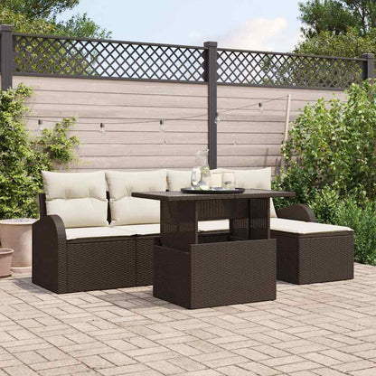 Set Divano da Giardino con cuscino 6 pcs Marrone polyrattan