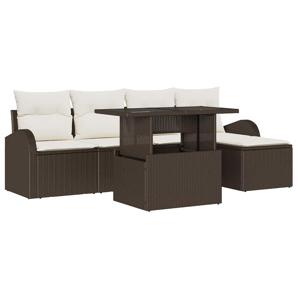 Set Divano da Giardino con cuscino 6 pcs Marrone polyrattan