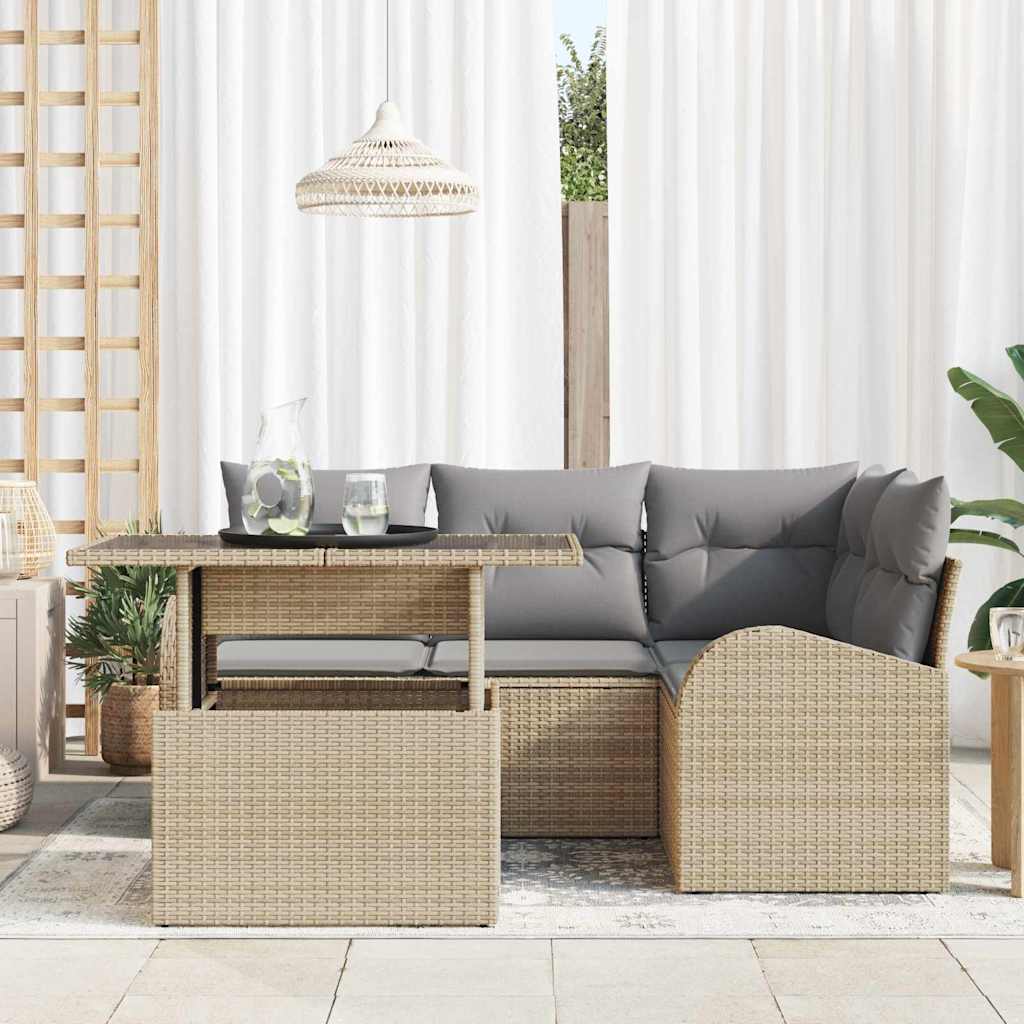 Set Divano da Giardino con cuscino 5 pcs Beige polyrattan