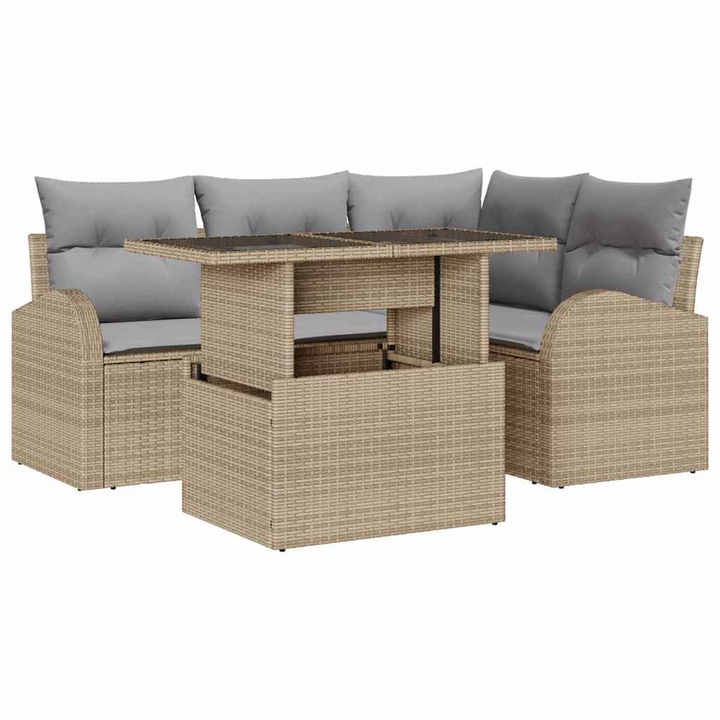 Set Divano da Giardino con cuscino 5 pcs Beige polyrattan