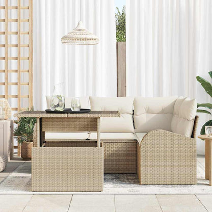 Set Divano da Giardino con cuscino 5 pcs Beige polyrattan