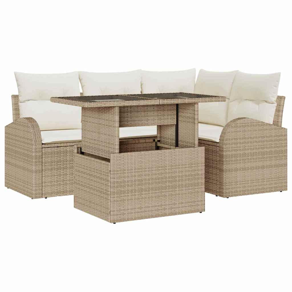 Set Divano da Giardino con cuscino 5 pcs Beige polyrattan
