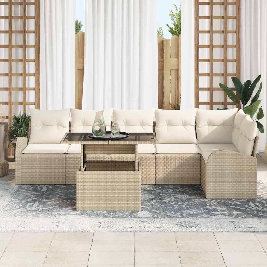 Set Divano da Giardino 7 pcs beige e panna polyrattan