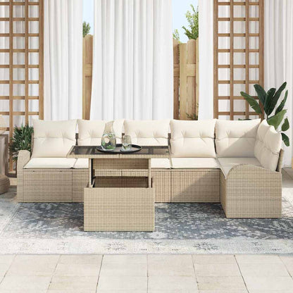 Set Divano da Giardino 7 pcs beige e panna polyrattan