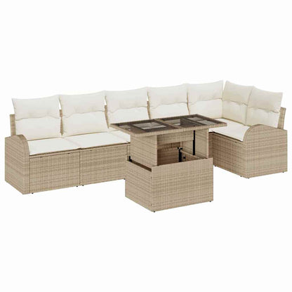 Set Divano da Giardino 7 pcs beige e panna polyrattan