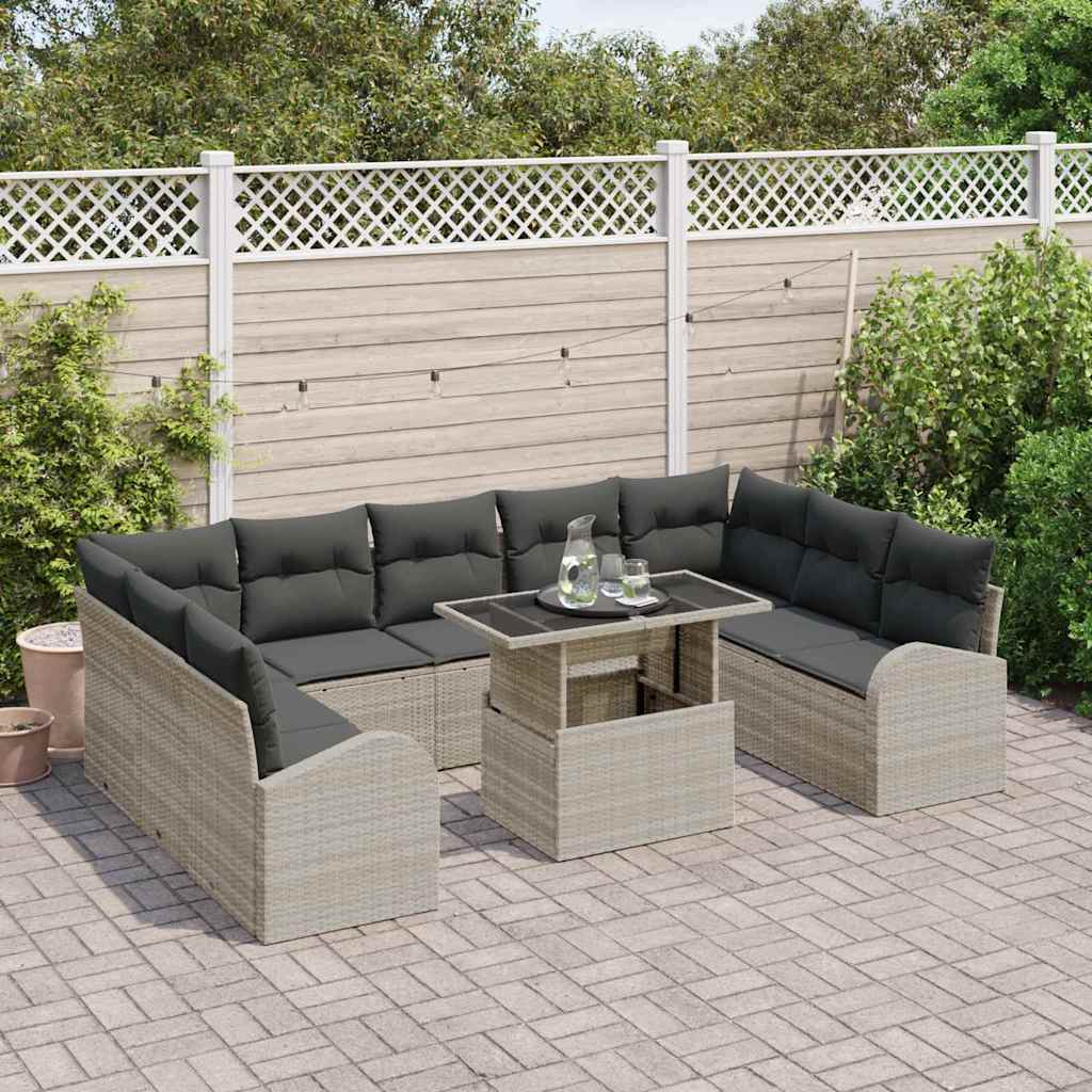 Set Divano da Giardino 10 pcs Grigio chiaro e grigio polyrattan