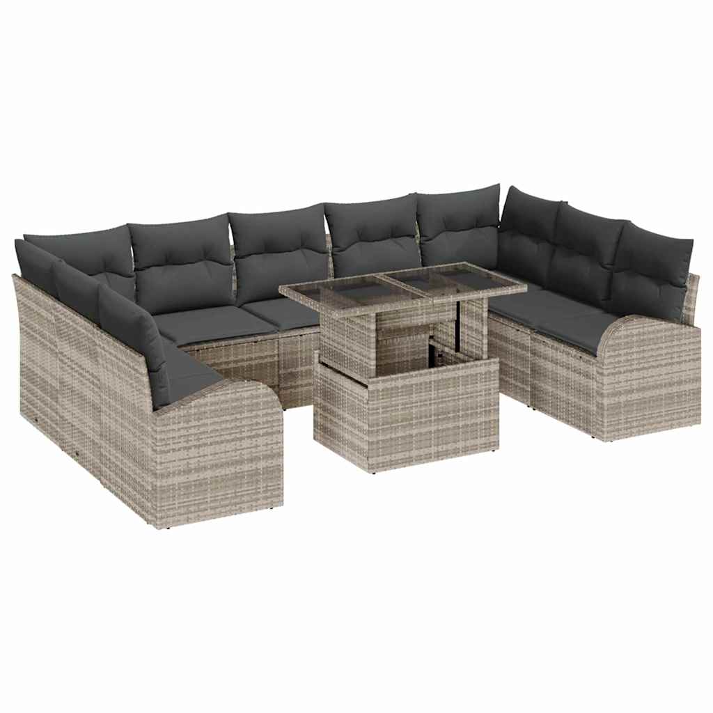 Set Divano da Giardino 10 pcs Grigio chiaro e grigio polyrattan