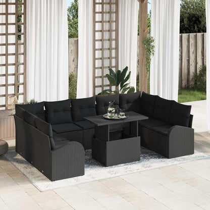 Set Divano da Giardino con archiviazione 10 pcs Nero polyrattan