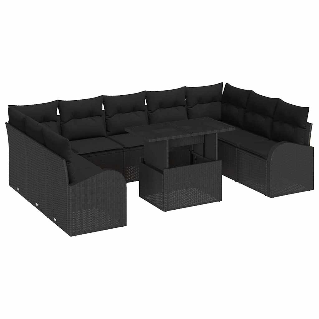 Set Divano da Giardino con archiviazione 10 pcs Nero polyrattan