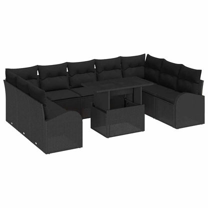 Set Divano da Giardino con archiviazione 10 pcs Nero polyrattan