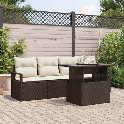 Set Divano da Giardino con cuscino 5 pcs Marrone polyrattan