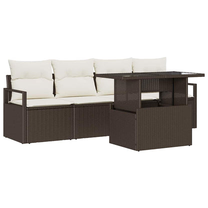 Set Divano da Giardino con cuscino 5 pcs Marrone polyrattan