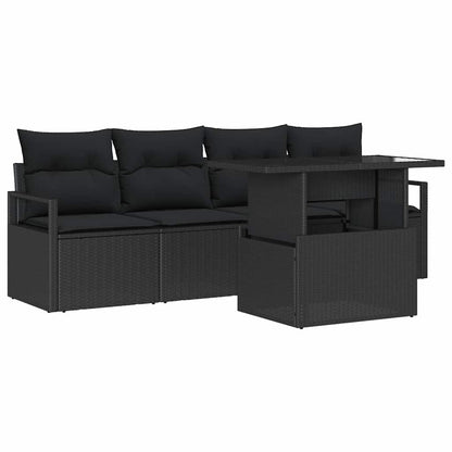 Set Divano da Giardino con archiviazione 5 pcs Nero polyrattan
