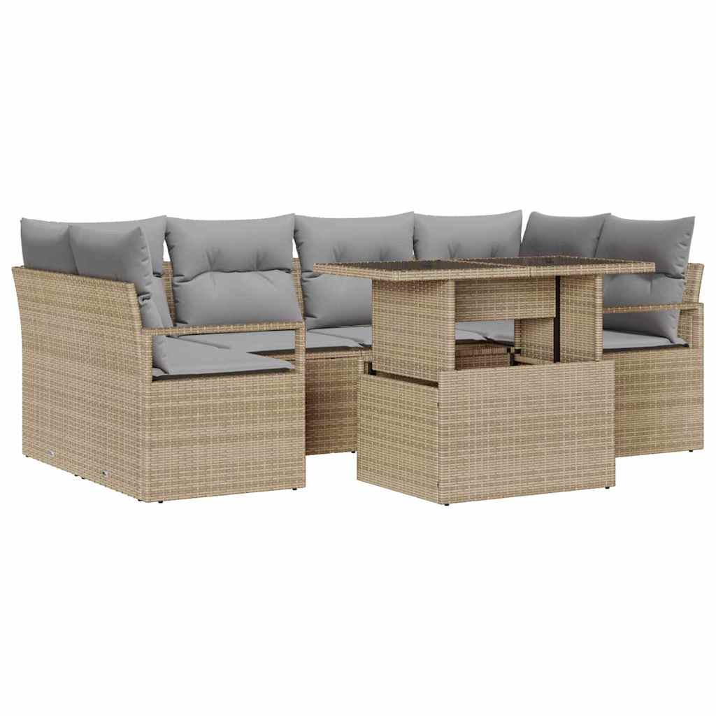 Set Divano da Giardino con archiviazione 7 pcs Beige polyrattan