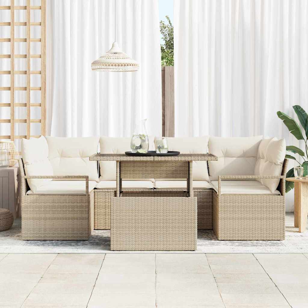 Set Divano da Giardino con archiviazione 7 pcs Beige polyrattan