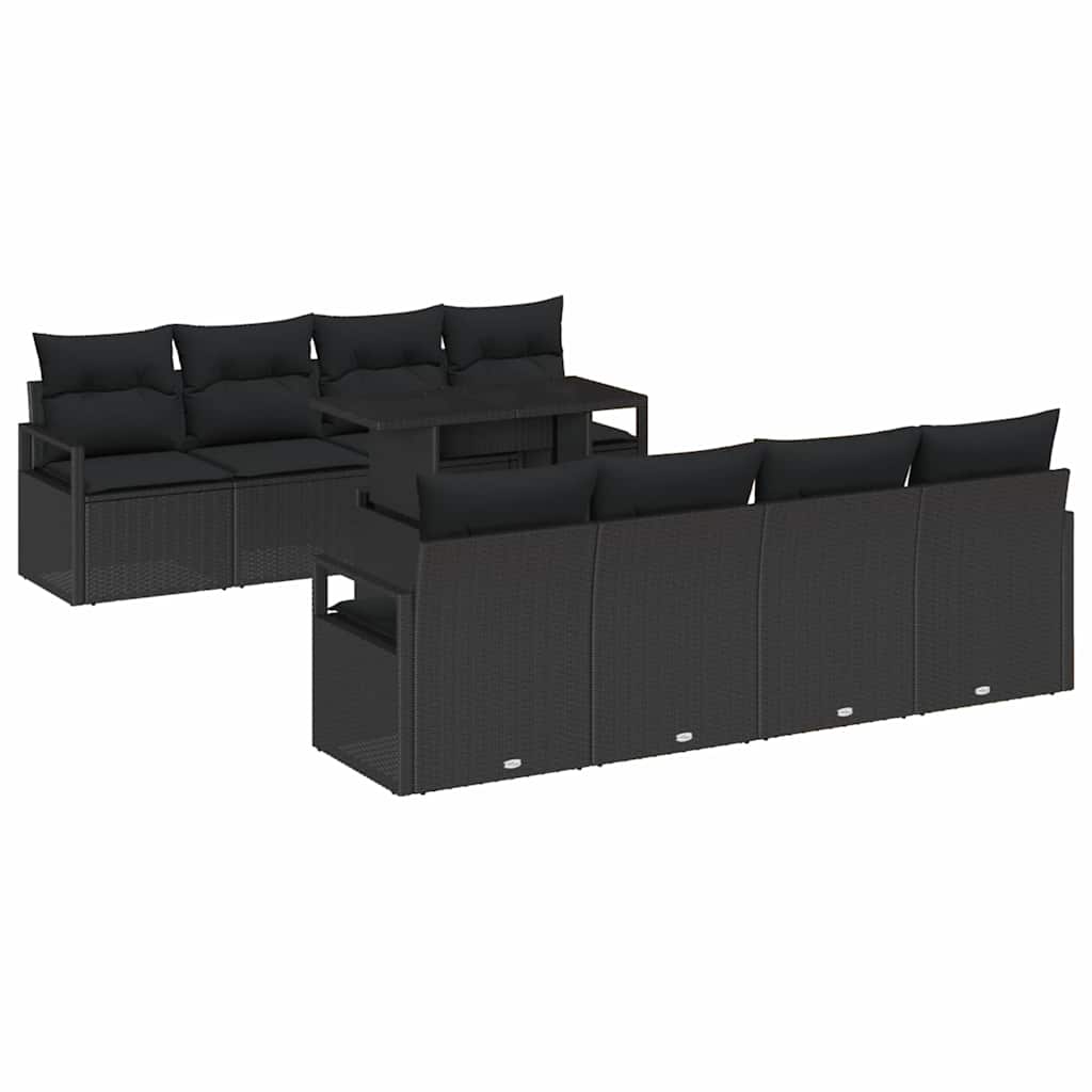 Set Divano da Giardino con archiviazione 9 pcs Nero polyrattan