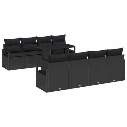Set Divano da Giardino con archiviazione 9 pcs Nero polyrattan