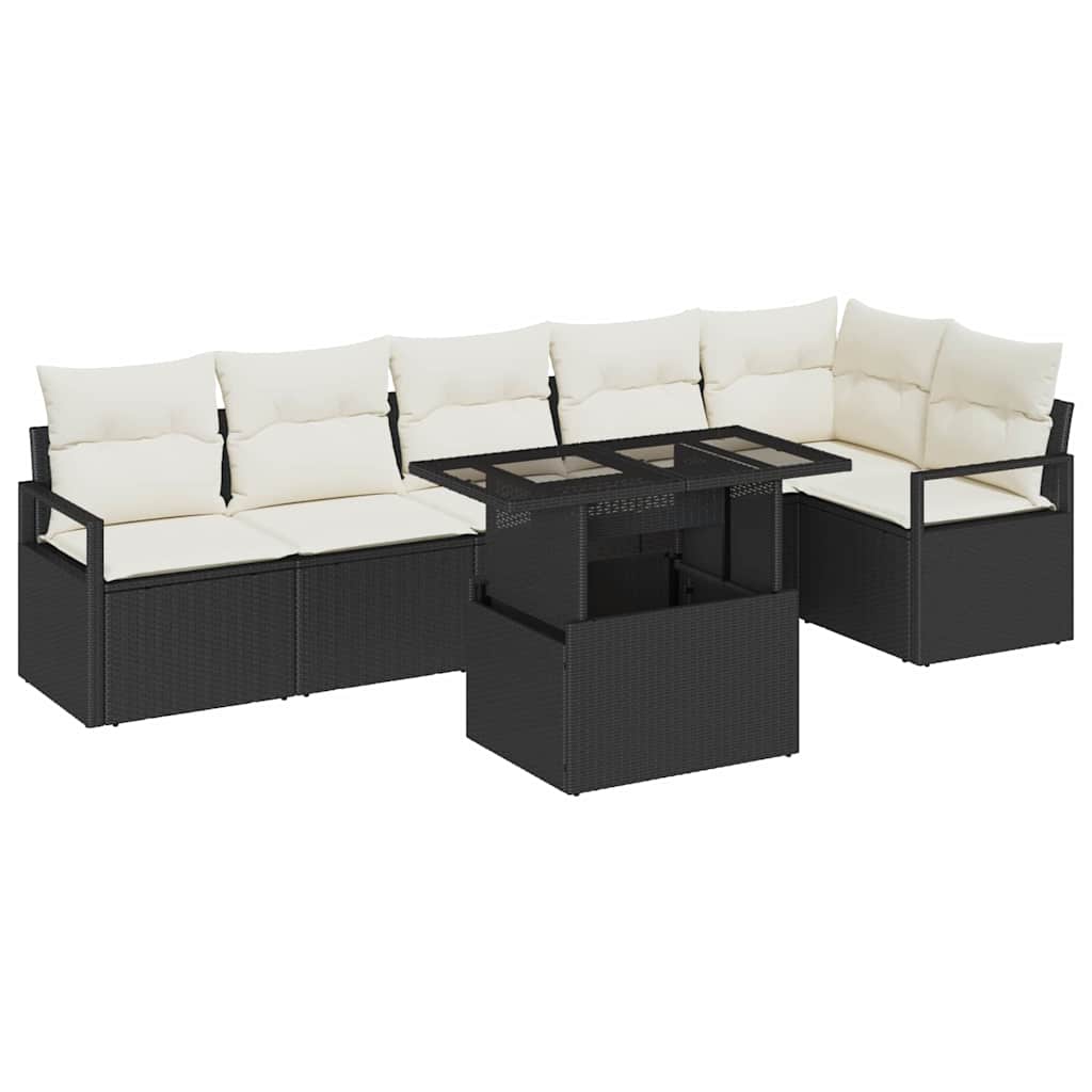 Set Divano da Giardino con cuscino 7 pcs Nero Poly Rattan