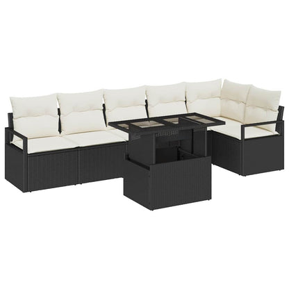 Set Divano da Giardino con cuscino 7 pcs Nero Poly Rattan