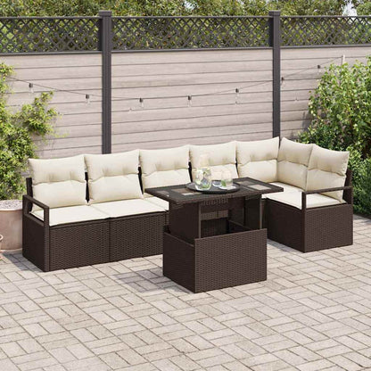 Set Divano da Giardino con cuscino 7 pcs Marrone Poly Rattan