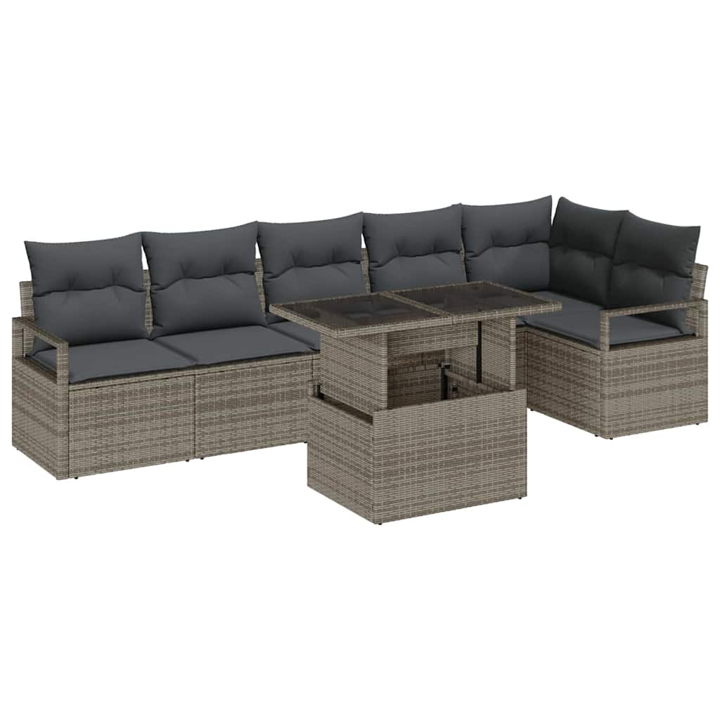 Set Divano da Giardino con cuscino 7 pcs Grigio Poly Rattan