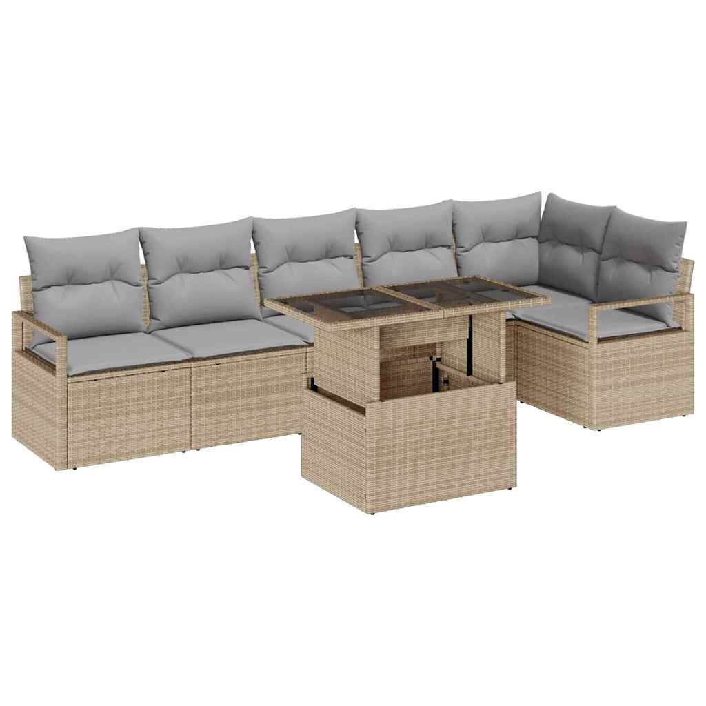 Set Divano da Giardino con cuscino 7 pcs Beige Poly Rattan