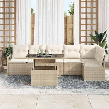 Set Divano da Giardino con cuscino 7 pcs Beige Poly Rattan