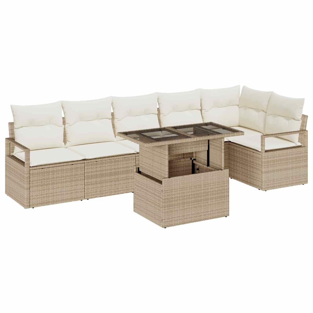 Set Divano da Giardino con cuscino 7 pcs Beige Poly Rattan
