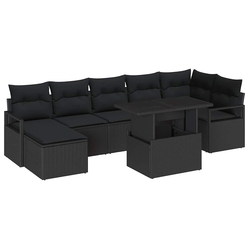 Set Divano da Giardino con archiviazione 8 pcs Nero polyrattan