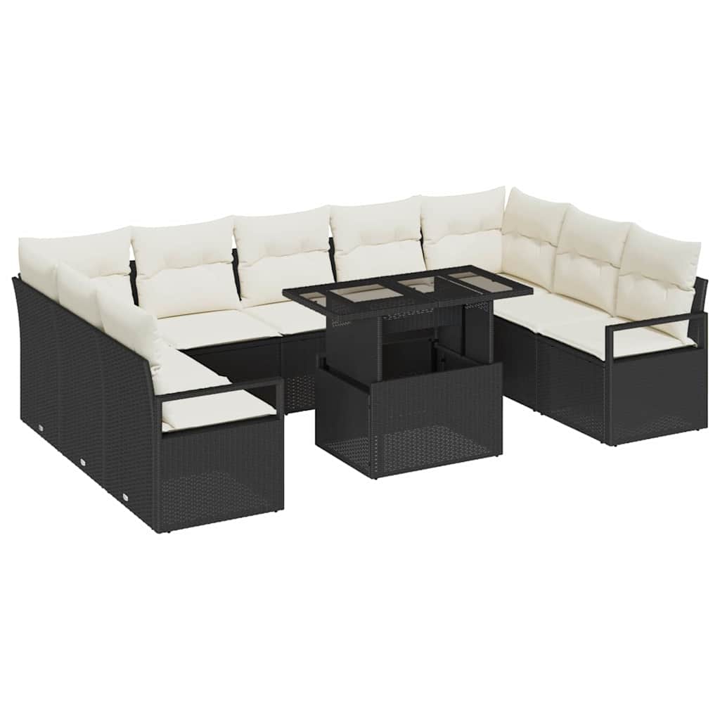 Set Divano da Giardino 10 pcs Nero e Crema polyrattan