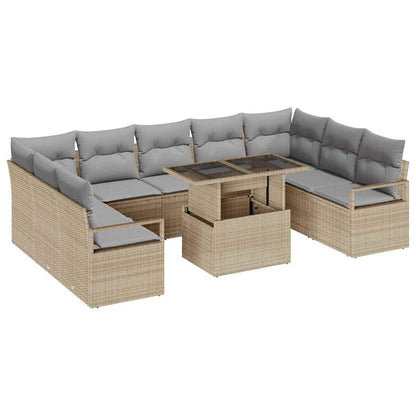 Set Divano da Giardino 10 pcs beige e grigio chiaro polyrattan