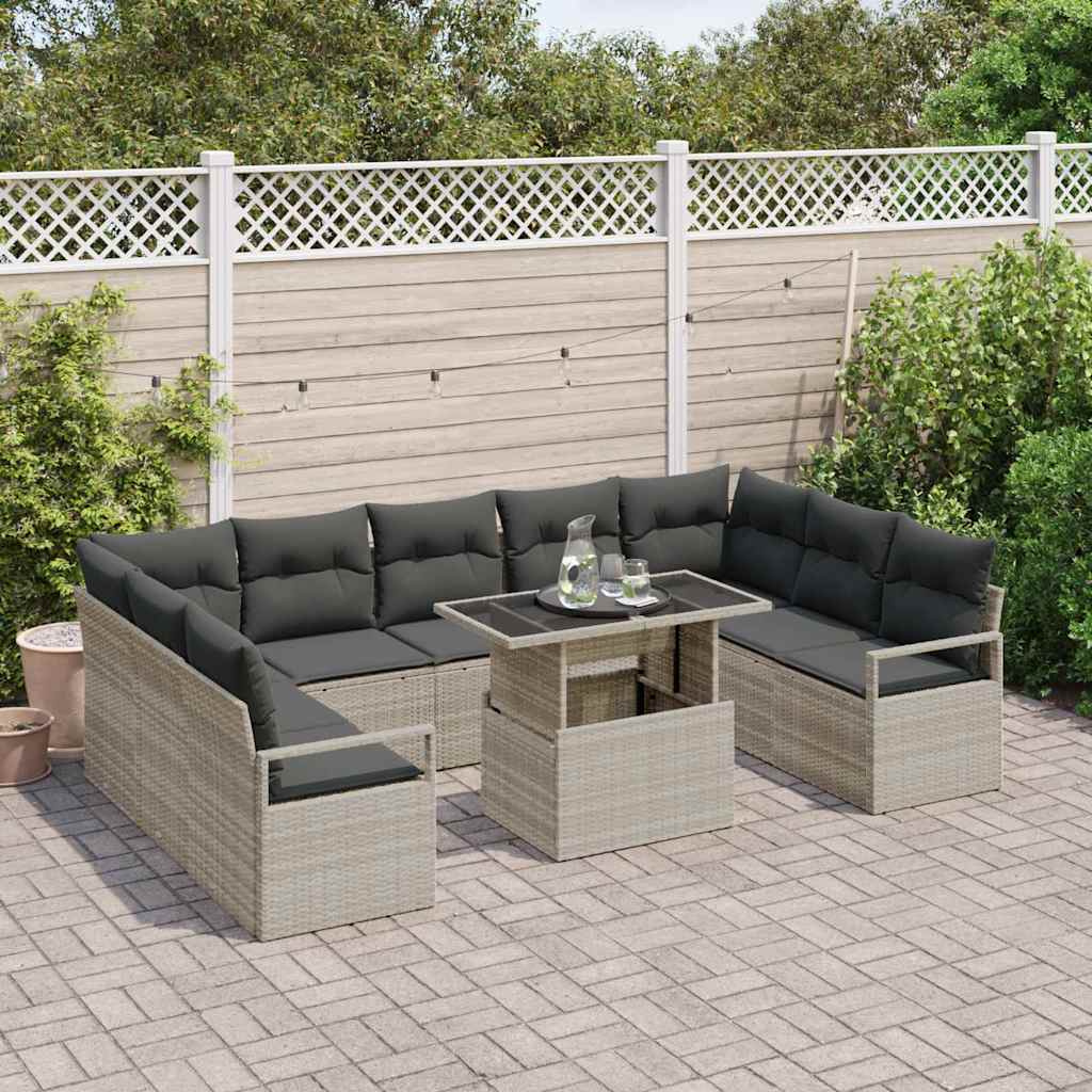 Set Divano da Giardino 10 pcs Grigio chiaro polyrattan