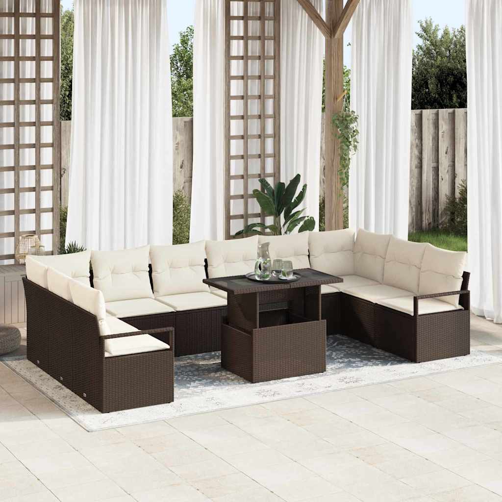 Set Divano da Giardino 11 pcs Marrone e Crema polyrattan