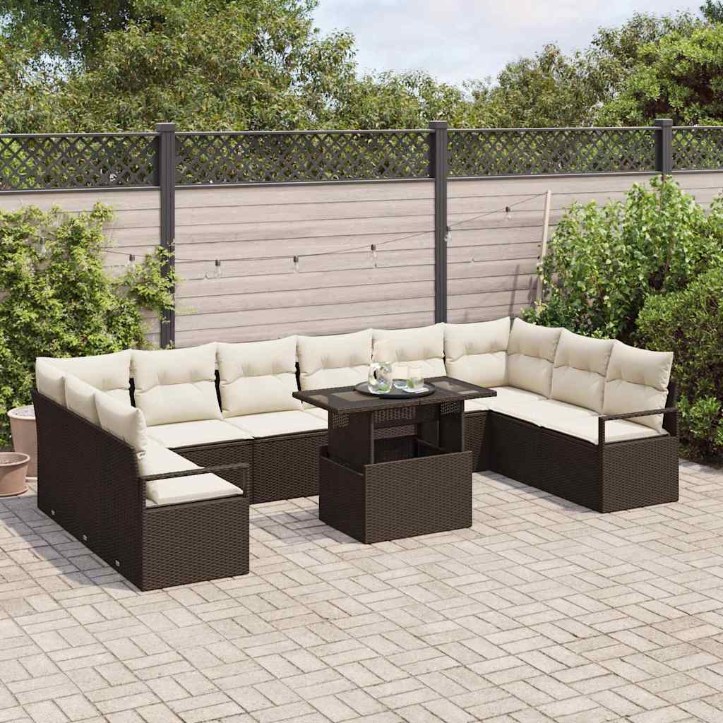 Set Divano da Giardino 11 pcs Marrone e Crema polyrattan