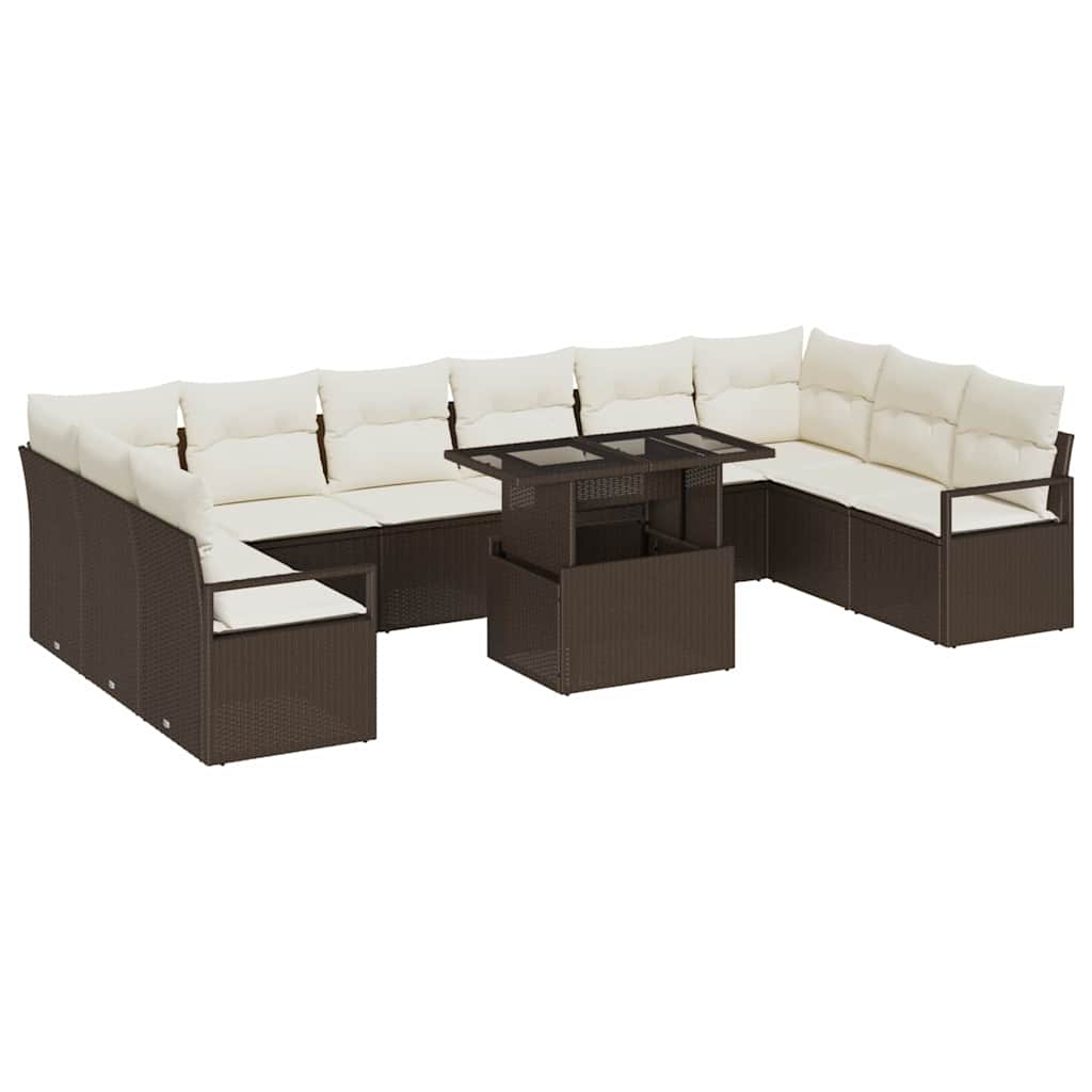 Set Divano da Giardino 11 pcs Marrone e Crema polyrattan