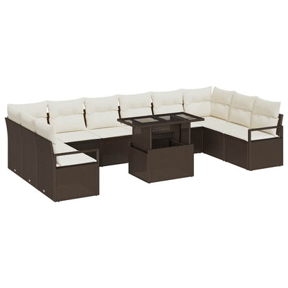 Set Divano da Giardino 11 pcs Marrone e Crema polyrattan