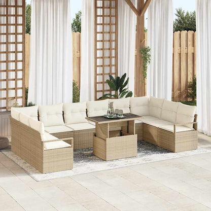 Set Divano da Giardino 11 pcs beige e panna polyrattan