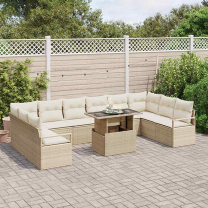 Set Divano da Giardino 11 pcs beige e panna polyrattan