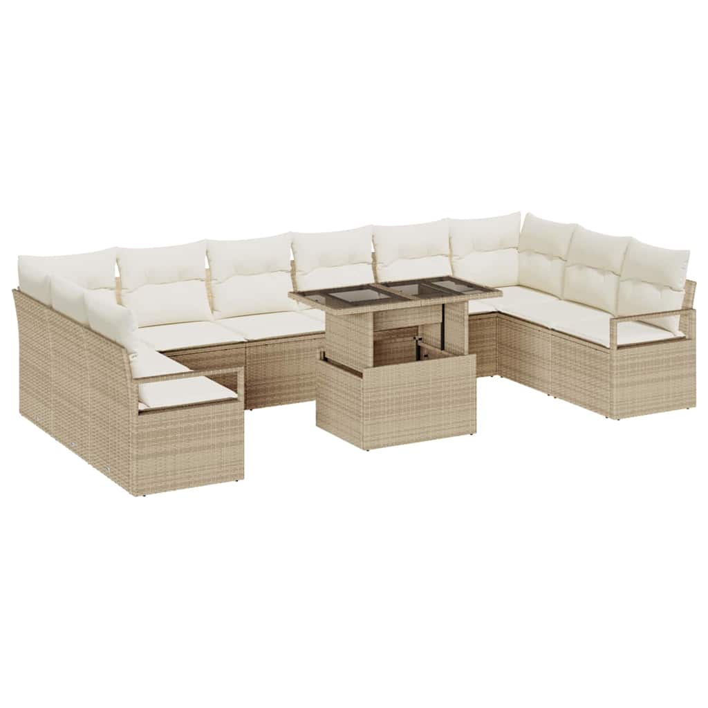 Set Divano da Giardino 11 pcs beige e panna polyrattan