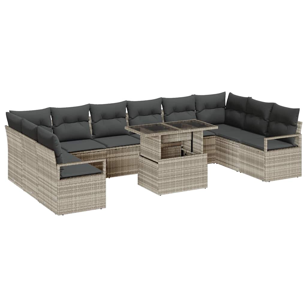 Set Divano da Giardino 11 pcs Grigio chiaro polyrattan